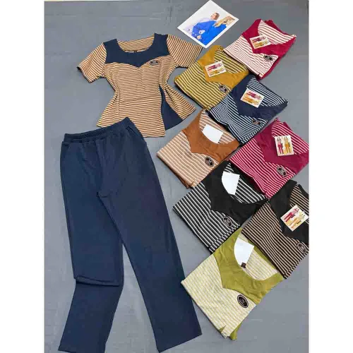 Khám phá Chỗ sỉ đồ Bộ Nữ Áo Tay Ngắn Sọc Ngang Quần Dài Trơn Vải Borip Mặc Thoải Mái Size 45-62kg thuộc nhóm đồ bộ quần dài