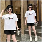 Bộ thể thao nữ cotton áo thun cổ tròn tay ngắn và quần đùi, size 45-62kg