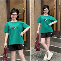 Bộ thể thao nữ cotton áo thun cổ tròn tay ngắn và quần đùi, size 45-62kg