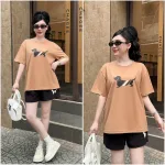 Bộ thể thao nữ cotton áo thun cổ tròn tay ngắn và quần đùi, size 45-62kg