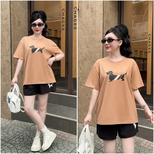 Bộ thể thao nữ cotton áo thun cổ tròn tay ngắn và quần đùi, size 45-62kg