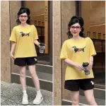 Bộ thể thao nữ cotton áo thun cổ tròn tay ngắn và quần đùi, size 45-62kg