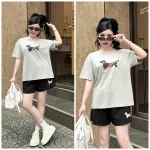 Bộ thể thao nữ cotton áo thun cổ tròn tay ngắn và quần đùi, size 45-62kg