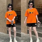 Bộ thể thao nữ cotton áo thun cổ tròn tay ngắn và quần đùi, size 45-62kg