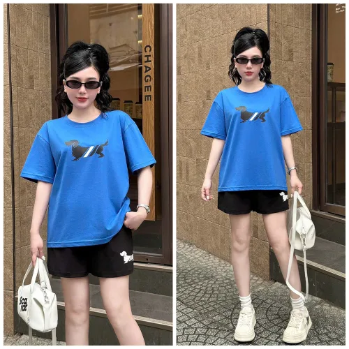 Bộ thể thao nữ cotton áo thun cổ tròn tay ngắn và quần đùi, size 45-62kg