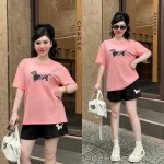 Bộ thể thao nữ cotton áo thun cổ tròn tay ngắn và quần đùi, size 45-62kg