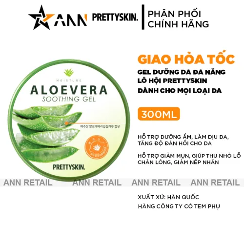 Prettyskin Aloevera Soothing Gel dưỡng da đa năng chiết xuất lô hội 300ml