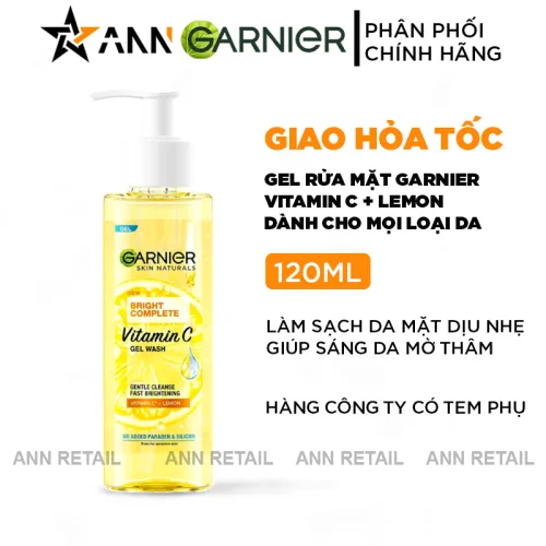 Garnier Bright Complete Vitamin C Gel Wash 120ml Sạch Dịu Nhẹ