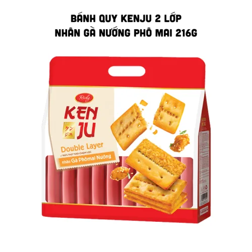 Bánh quy Kenju nhân gà nướng phô mai 2 lớp, túi 216g gồm 16 gói
