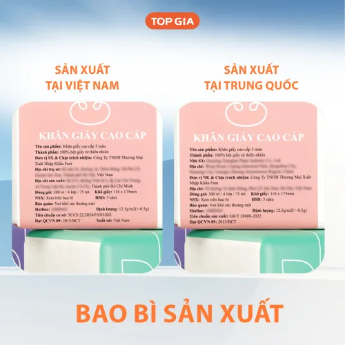 Giấy ăn Top Gia 3 màu, quy cách 1 bịt 10 gói nhỏ