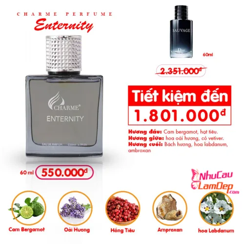 Hàng chính hãng - nước hoa nam Charme ENTERNITY 60ml