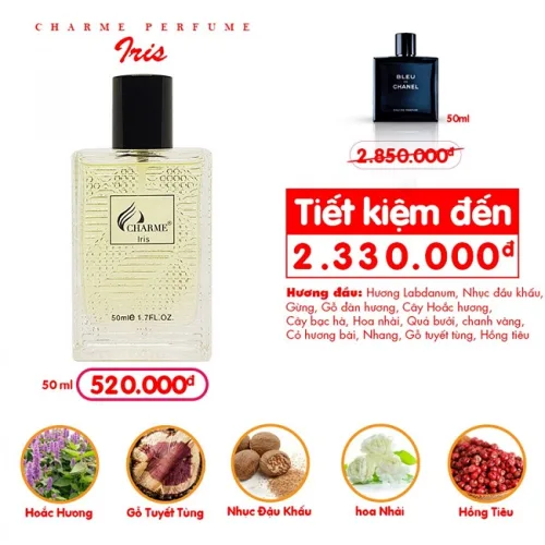Nước hoa Charme Iris dành cho nam, chai 50ml