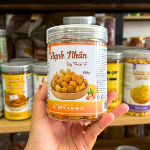 Shop sỉ hạnh Nhân Sấy Tẩm Vị - Hạnh Nhân Rang Bơ Vỏ Dày Thơm Ngon 300g - Hũ Pet