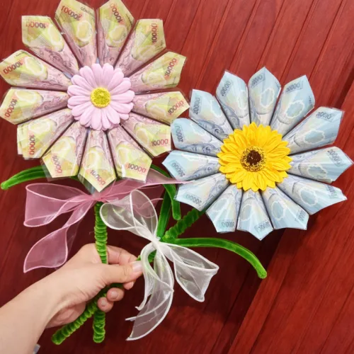 Nguồn hàng sỉ [Không Đèn Chớp] Hoa Gài Tiền - Hoa Gắn Tiền - Hoa Đựng Tiền Hướng Dương Trong Suốt -  Hoa Sáp