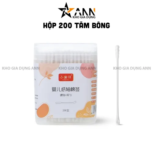 Chỗ sỉ hộp 200 Tăm Bông Ngoáy Tai - Tăm Bông Vcool 2 Đầu Tròn Và Dẹt Cho Bé Sơ Sinh 8x6x3.5cm