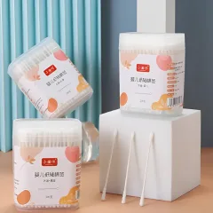 Chỗ sỉ hộp 200 Tăm Bông Ngoáy Tai - Tăm Bông Vcool 2 Đầu Tròn Và Dẹt Cho Bé Sơ Sinh 8x6x3.5cm