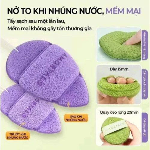 Chỗ sỉ hộp 3 Miếng Bông Mút Rửa Mặt Bọt Biển Amortals (Có Chữ)