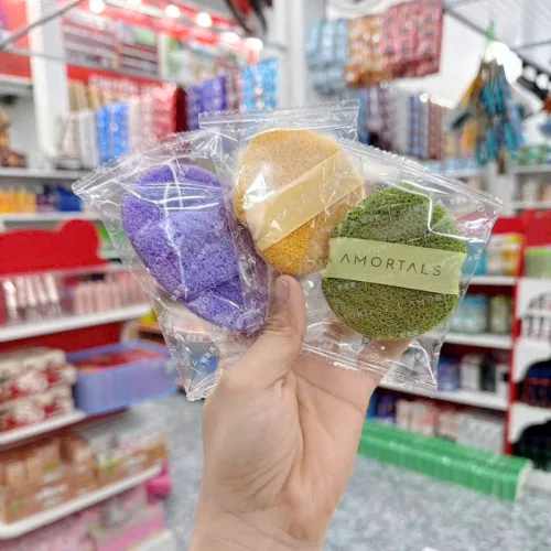 Chỗ sỉ hộp 3 Miếng Bông Mút Rửa Mặt Bọt Biển Amortals (Có Chữ)