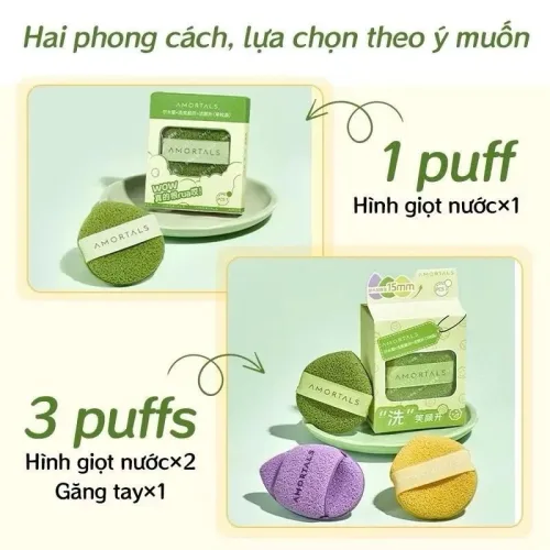 Chỗ sỉ hộp 3 Miếng Bông Mút Rửa Mặt Bọt Biển Amortals (Có Chữ)