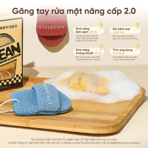 Bông Mút Rửa Mặt Bọt Biển AMORTALS Clean Easy To Clean, Hộp 3 Miếng Có Chữ