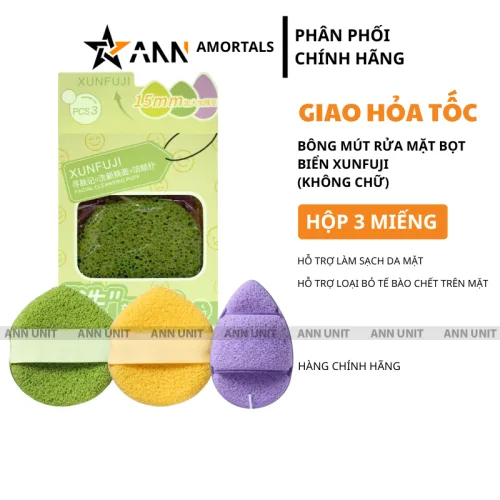 Nguồn hàng sỉ hộp 3 Miếng Bông Mút Rửa Mặt Bọt Biển Xunfuji (Không Chữ)