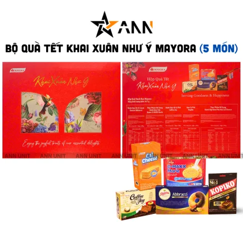 Nguồn hàng sỉ hộp Bánh Tết Mayora Khai Xuân - Bộ Quà Tết Khai Xuân Như Ý Mayora Hộp 837g Gồm 5 Món