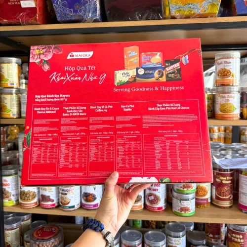 Nguồn hàng sỉ hộp Bánh Tết Mayora Khai Xuân - Bộ Quà Tết Khai Xuân Như Ý Mayora Hộp 837g Gồm 5 Món