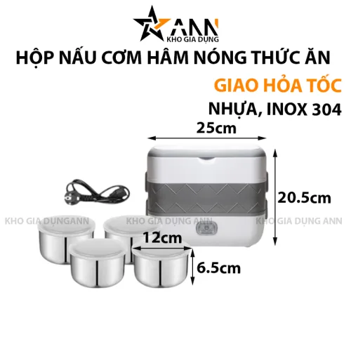 Nơi lấy sỉ hộp Cơm Giữ Nhiệt Hâm Nóng Thức Ăn 2 Tầng 4 Ngăn 20x13x25cm