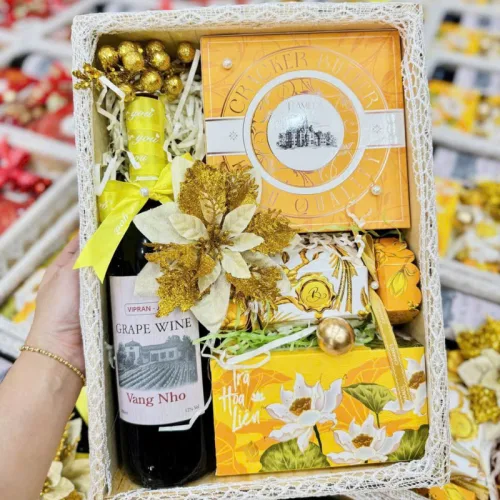 Hộp Quà Tết Chữ Nhật Rượu Vang Nho - Quà Tặng Tết - Quà Trang Trí Tết