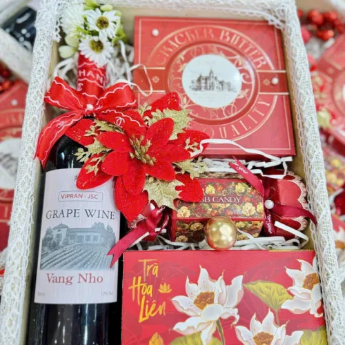 Hộp Quà Tết Chữ Nhật Rượu Vang Nho - Quà Tặng Tết - Quà Trang Trí Tết