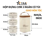 Hộp Cơm 3 Ngăn 14x22.2cm Kèm Túi Đựng Và Thìa Muỗng