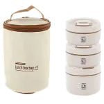 Hộp Cơm 3 Ngăn 14x22.2cm Kèm Túi Đựng Và Thìa Muỗng