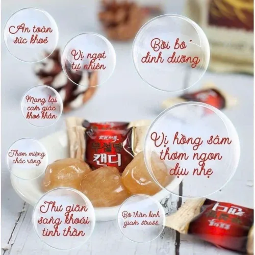 Kẹo hồng sâm Hàn Quốc không đường gói 500g