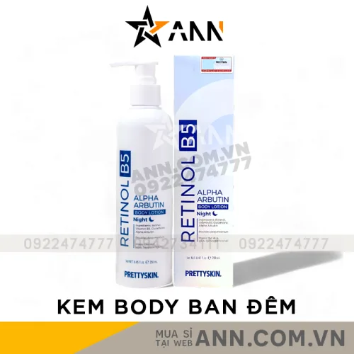 PrettySkin Body Lotion ban đêm màu xanh Retinol B5 Alpha Arbutin 250ml