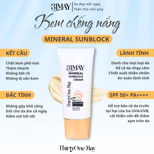 31May Mineral Sunblock Cream SPF50+ PA++++ 50ml