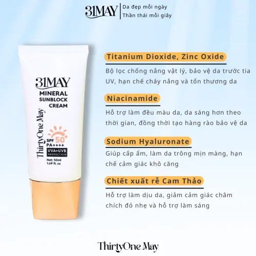 31May Mineral Sunblock Cream SPF50+ PA++++ 50ml