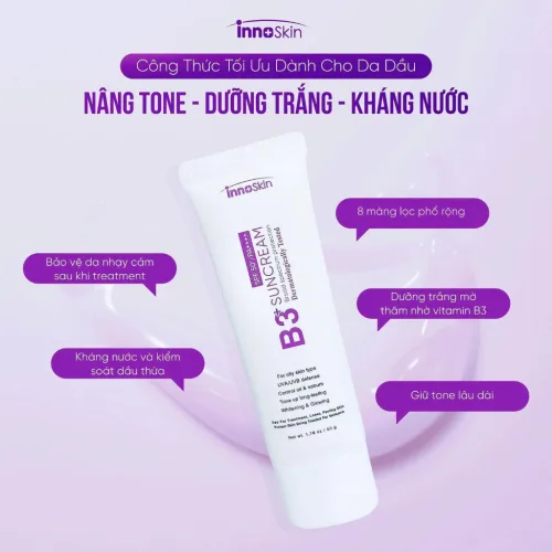 Chuyên sỉ kem Chống Nắng B3 InnoSkin Màu Tím Cho Da Dầu