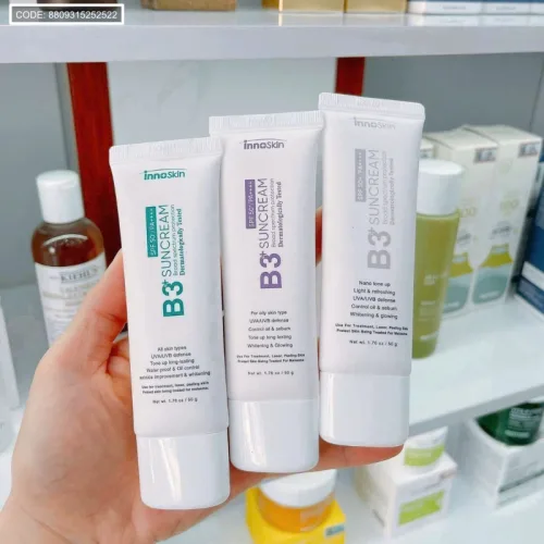 Chuyên sỉ kem Chống Nắng B3 InnoSkin Màu Tím Cho Da Dầu