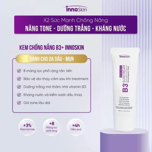 Chuyên sỉ kem Chống Nắng B3 InnoSkin Màu Tím Cho Da Dầu