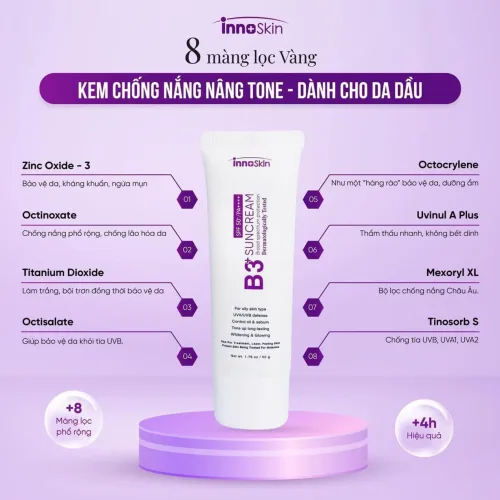 Chuyên sỉ kem Chống Nắng B3 InnoSkin Màu Tím Cho Da Dầu