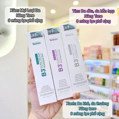 Shop sỉ kem Chống Nắng B3 InnoSkin Màu Xanh Cho Da Khô