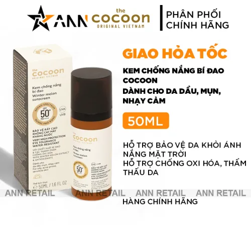 Cocoon Kem Chống Nắng Bí Đao 50ml Cho Da Dầu Mụn Nhạy Cảm