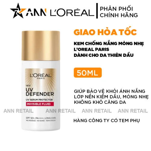 Kem chống nắng L'Oréal Paris Defender Serum Invisible Resist SPF50+ 50ml Vạch Đỏ