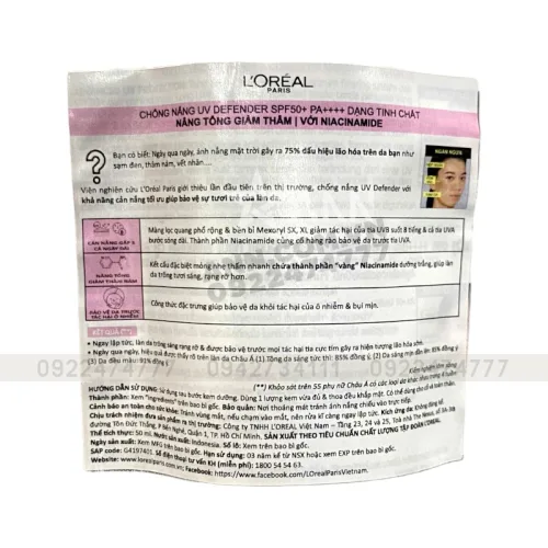 Chuyên sỉ kem Chống Nắng Loreal Paris Nâng Tone Giảm Thâm Bright & Clear With Niacinamide SPF50+ PA++++ 50ml Loreal