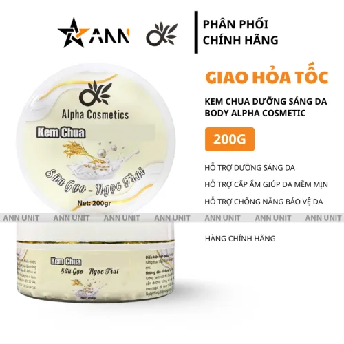 Shop sỉ kem Chua Kích Trắng Da Body Sữa Gạo Ngọc Trai Alpha Cosmetic 200g - Kem Cốt Trắng Da Body