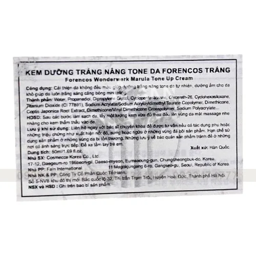 Chuyên sỉ kem Dưỡng Forencos Màu Trắng Wonderwerk Marula Tone Up Cream 50ml