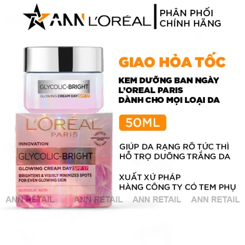 Kem dưỡng trắng da ban ngày Loreal Paris Glycolic-Bright SPF 17, 50ml