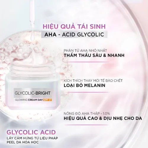 Kem dưỡng trắng da ban ngày Loreal Paris Glycolic-Bright SPF 17, 50ml