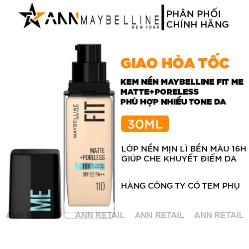 Kem nền Fit Me Matte + Poreless Maybelline New York 30ml SPF22 PA++