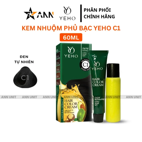 Yeho C1 Kem Nhuộm Tóc Phủ Bạc Màu Đen Tự Nhiên 60ml
